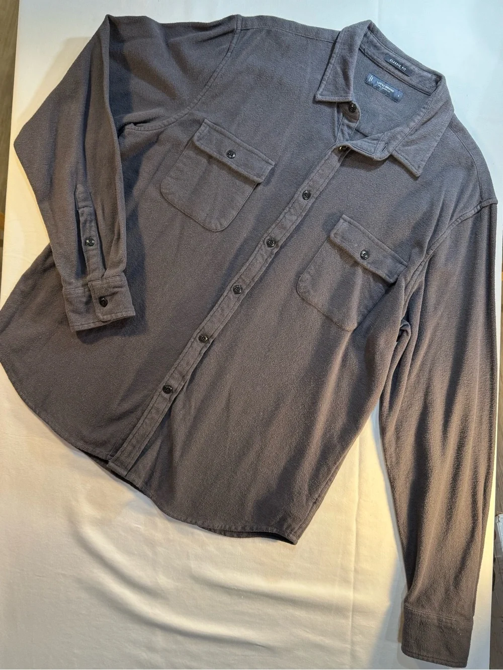 Men's Lucky Brand Cotton Long Sleeve Button-Up Shirt in Charcoal Gray